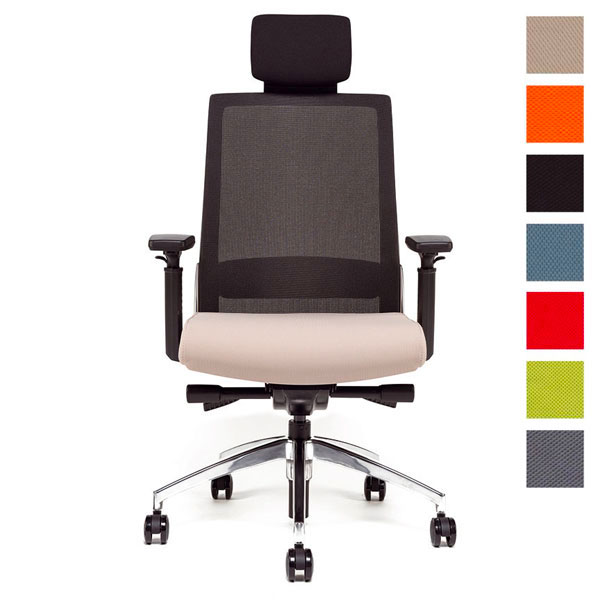 Chaise de bureau ERGO MOOV' - Tissu et maille - Dossier haut avec soutien  lombaire - Appui-tête - Accoudoirs - Mécanisme synchrone avec réglage  profondeur d'assise on