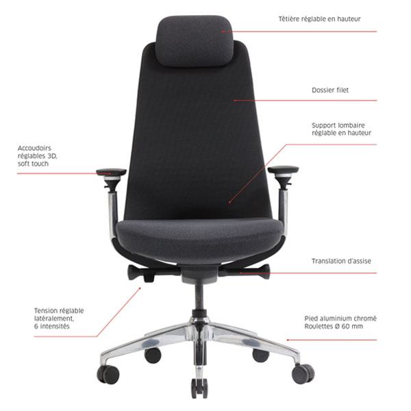 Chaise avec dossier pour cabinet d'esthétique avec assise ergonomique